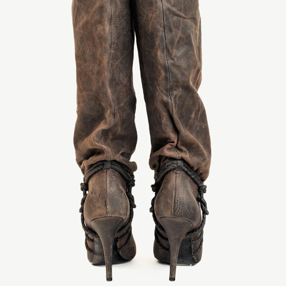 Givenchy Taupe Grey Wax Textured Leather Knotted-Rope Heeled Boots - Picture 3 of 10